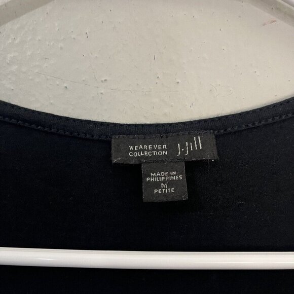 j jill wearever tunic Blouse  Women Medium Petite Layered Front Black White - Picture 2 of 6